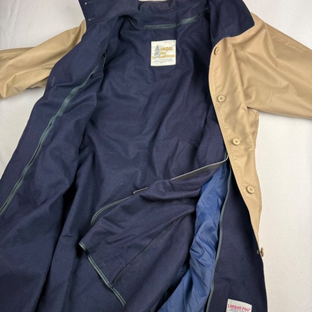 London Fog Vintage Trench Coat Tan Khaki Navy Blue Zip Out Liner Womens 6‎ Pet - Picture 5 of 7